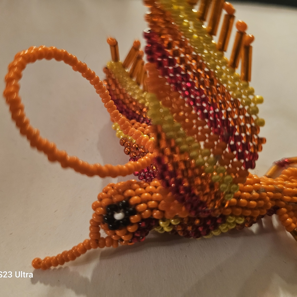Ruby, Orange and Yellow Guatemalan Beaded Hummingbird Ornament